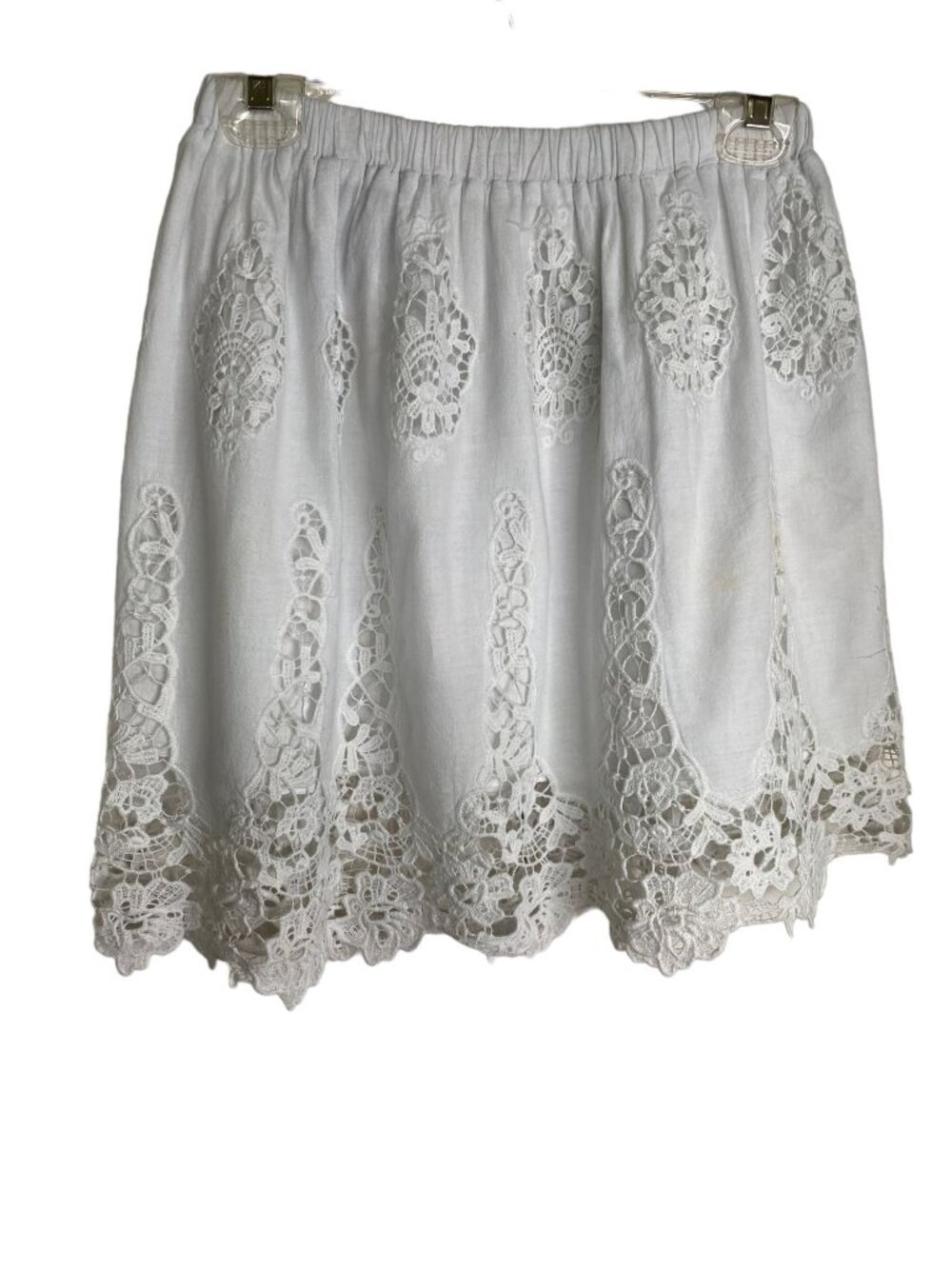 LIV Los Angeles White Lace Skirt Boho Crochet Hem Elastic Waist Size M Resort